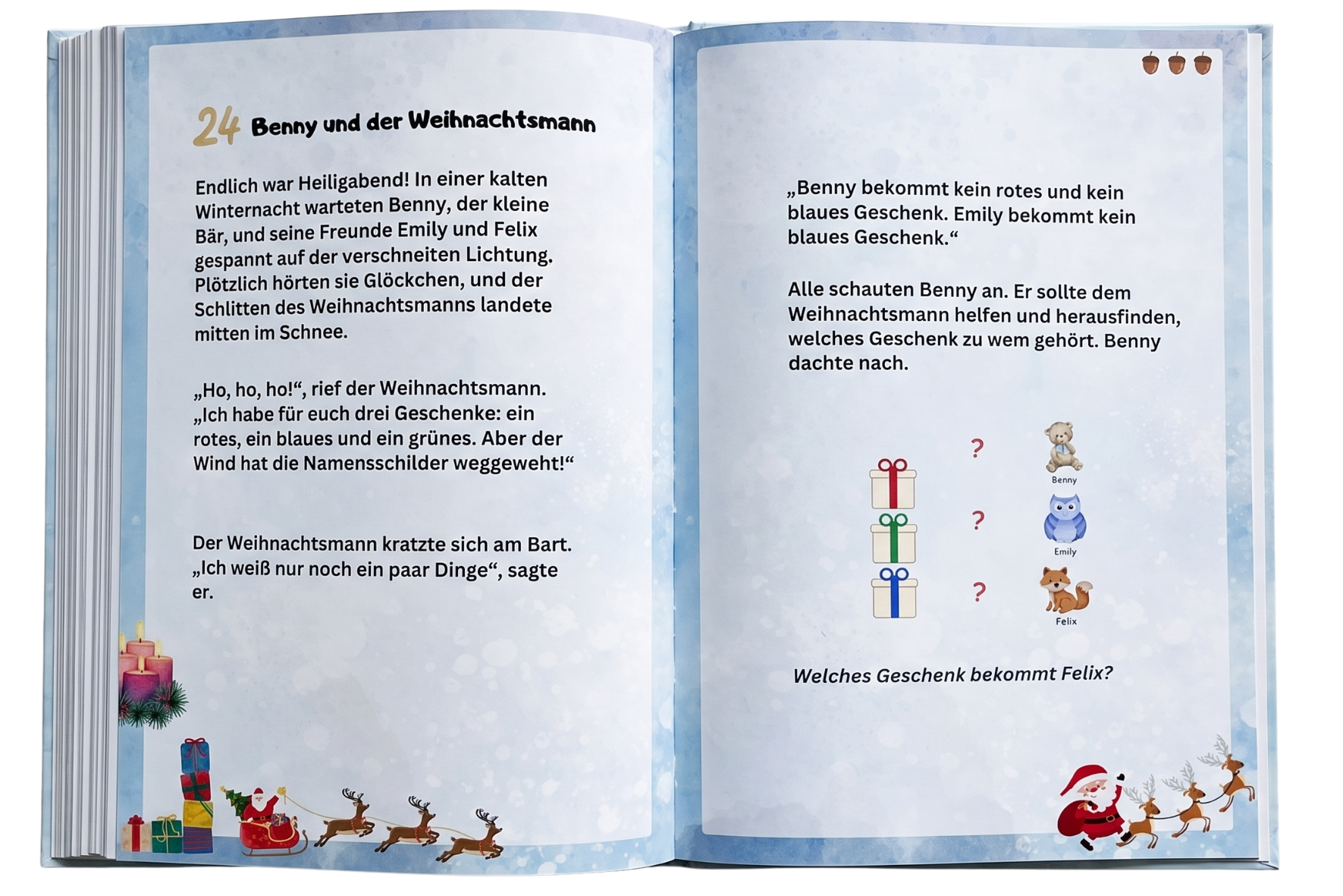 Beispielkapitel aus Bennys Winterrätsel: Geschichte links, Rätsel rechts